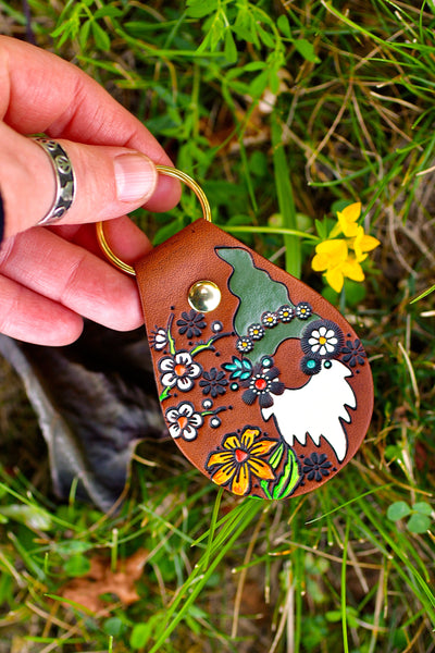 Pippin - Olive Green and Daisy Chain Gnome Keychain  - MADE TO ORDER