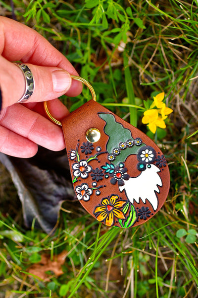 Pippin - Olive Green and Daisy Chain Gnome Keychain  - MADE TO ORDER