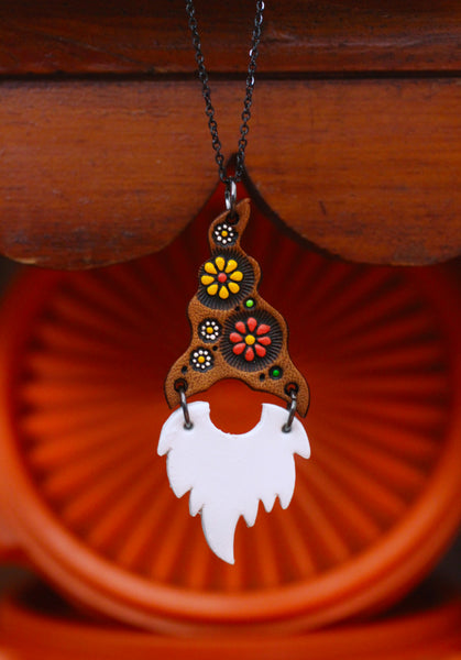 Milo - Sunny Daisy Gnome Necklace - White Beard - READY TO SHIP