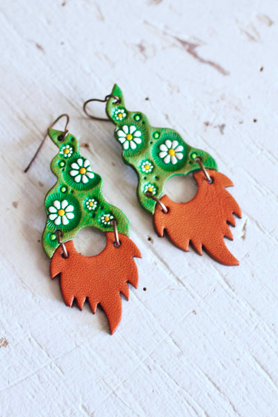 Waldo & Wilbur - Spring Green Daisy Gnome Earrings - Red Beards  - MADE TO ORDER