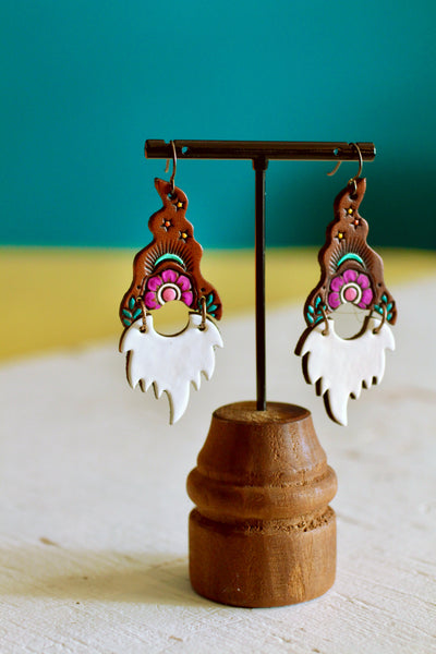 Gus & Homer - Magenta Flower Gnome Earrings - White Beards  - MADE TO ORDER