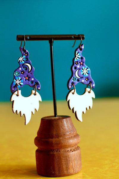 Erwin & Grover - Purple Wizard Gnome Earrings - White Beards  - MADE TO ORDER