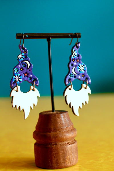Erwin & Grover - Purple Wizard Gnome Earrings - White Beards - READY TO SHIP