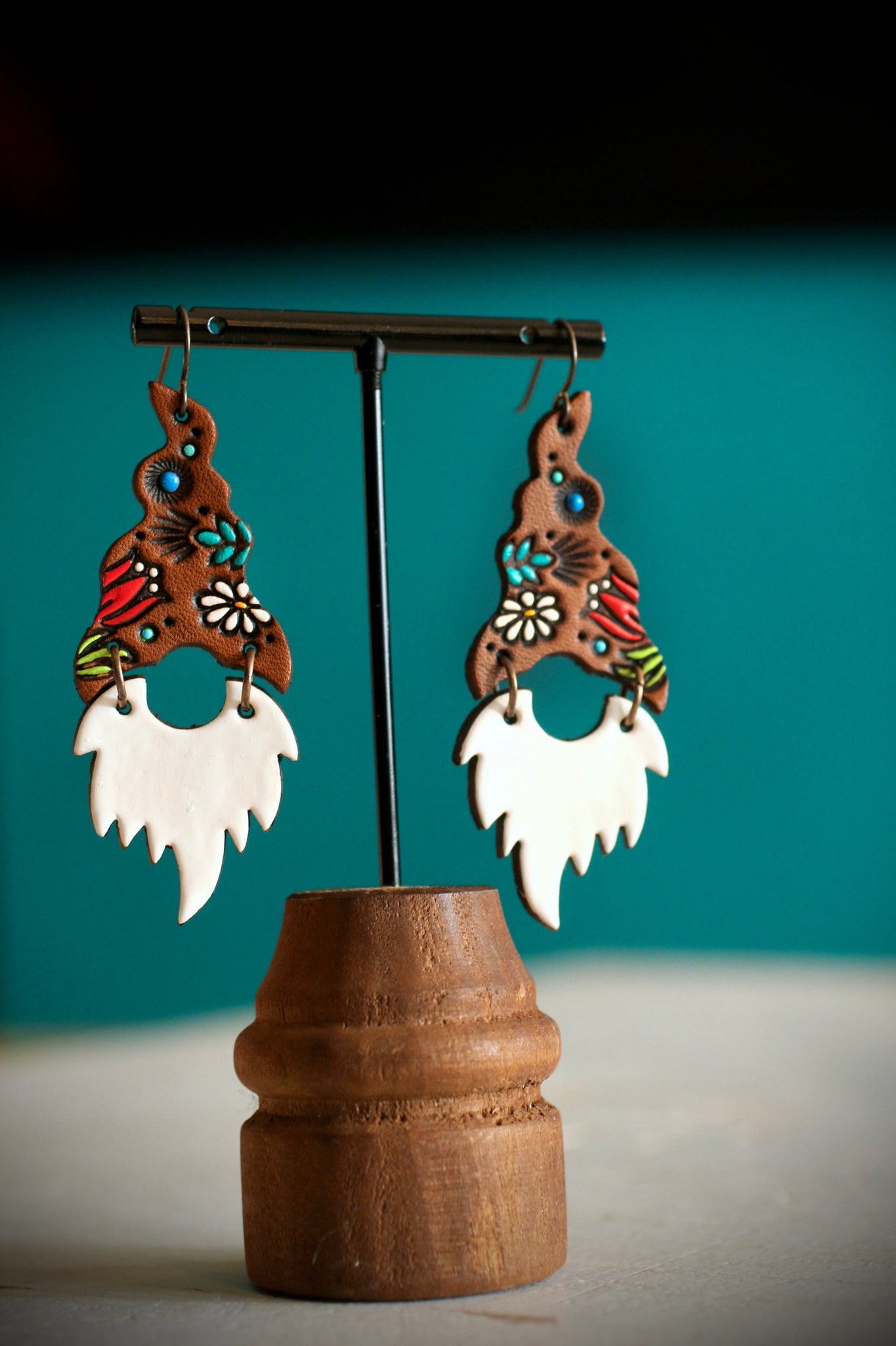 Basil & Bert - Lil Tulip Gnome Earrings - White Beards  - MADE TO ORDER
