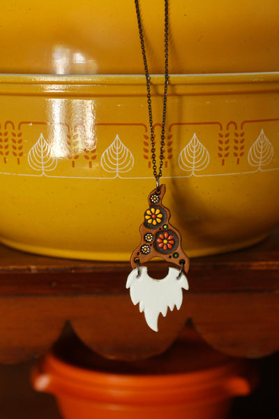 Milo - Sunny Daisy Gnome Necklace - White Beard  - MADE TO ORDER