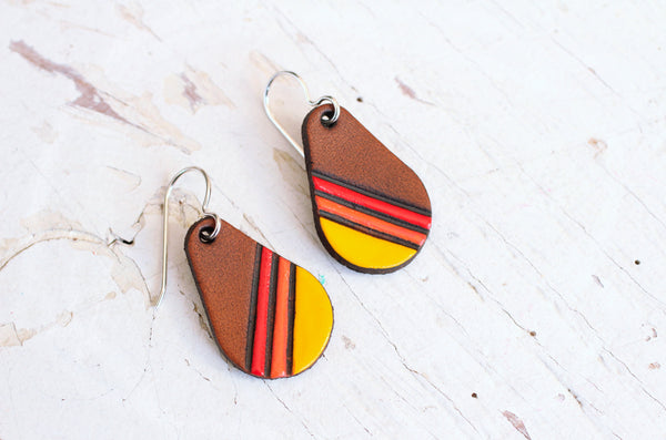 Sunshiny Vintage Striped Petite Leather Earrings