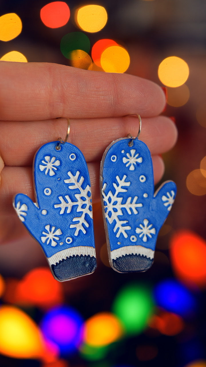Blue Christmas Cozy Mitten Earrings