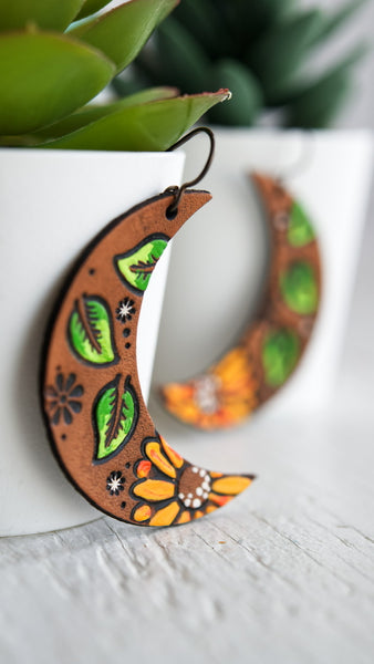 Sunflower & Leaves Crescent earrings