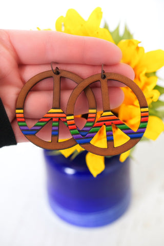 ‘80s Rainbow Mood Striped Peace Sign Earrings - Pick Your Size