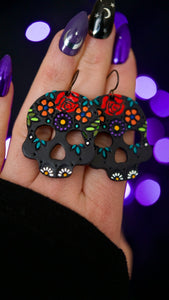 Connie - Red Rose and Wildflowers MINI Sugar Skull Earrings