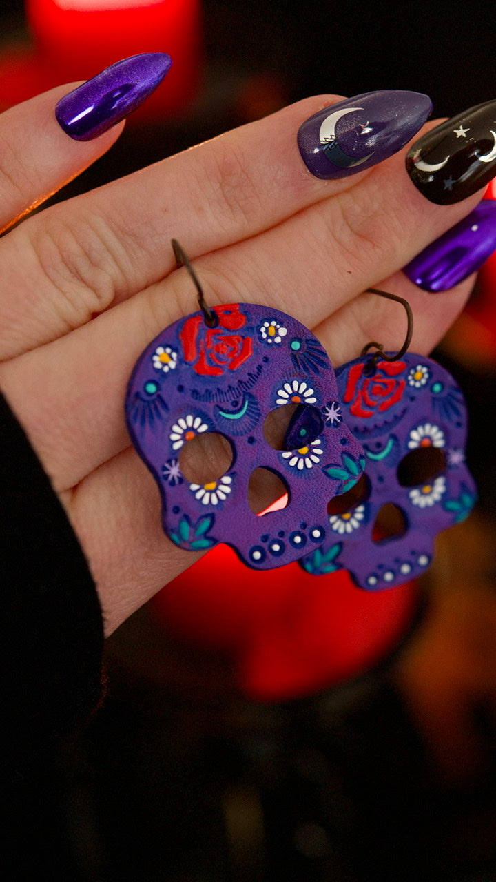 PREORDER Purple MINI Sugar Skull Earrings