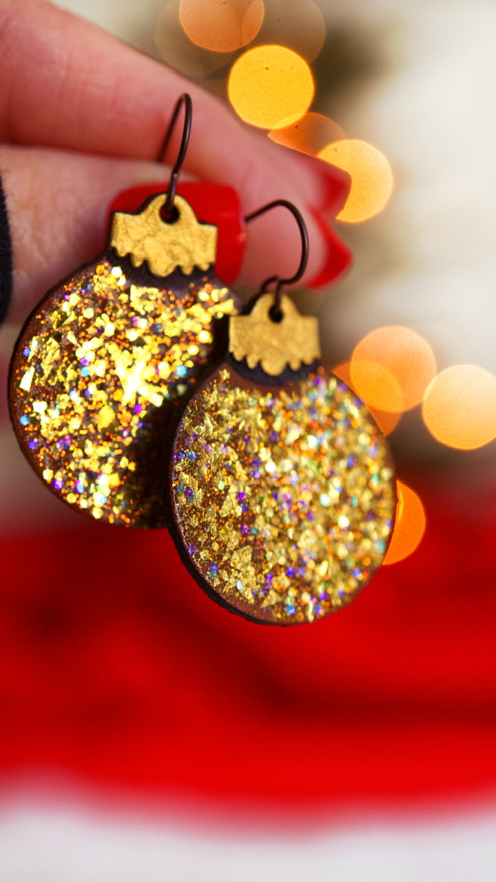 Glittering Gold Sparkly Ball Ornament Earrings