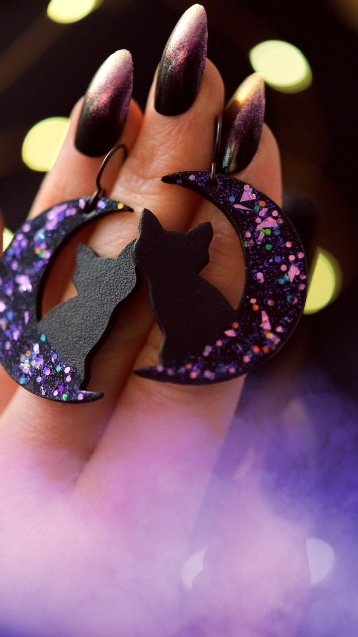 Preorder - Violet Sparkle Dreaming Cats Earrings