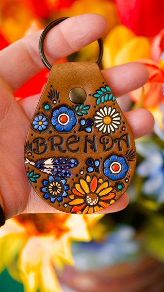 Personalized Sunflower and Blue Wildflowers Keychain