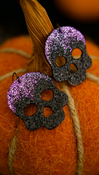 PREORDER Lilac Dusted Black Crystal MINI Skull Earrings