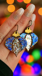 Blue & Silver Sparkly Teardrop Ornament Earrings