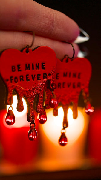 PREORDER Vampire's Kiss Bleeding Red Heart - Be Mine - Earrings