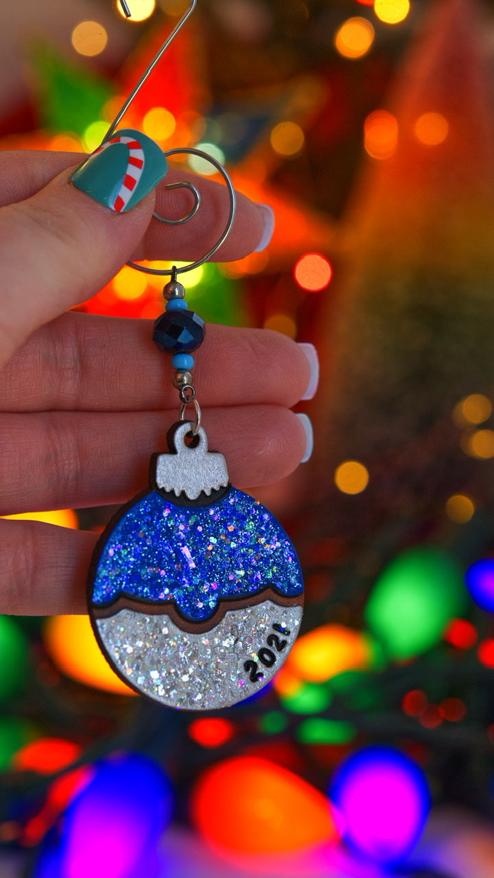 Blue Sparkly Christmas Party Ornament