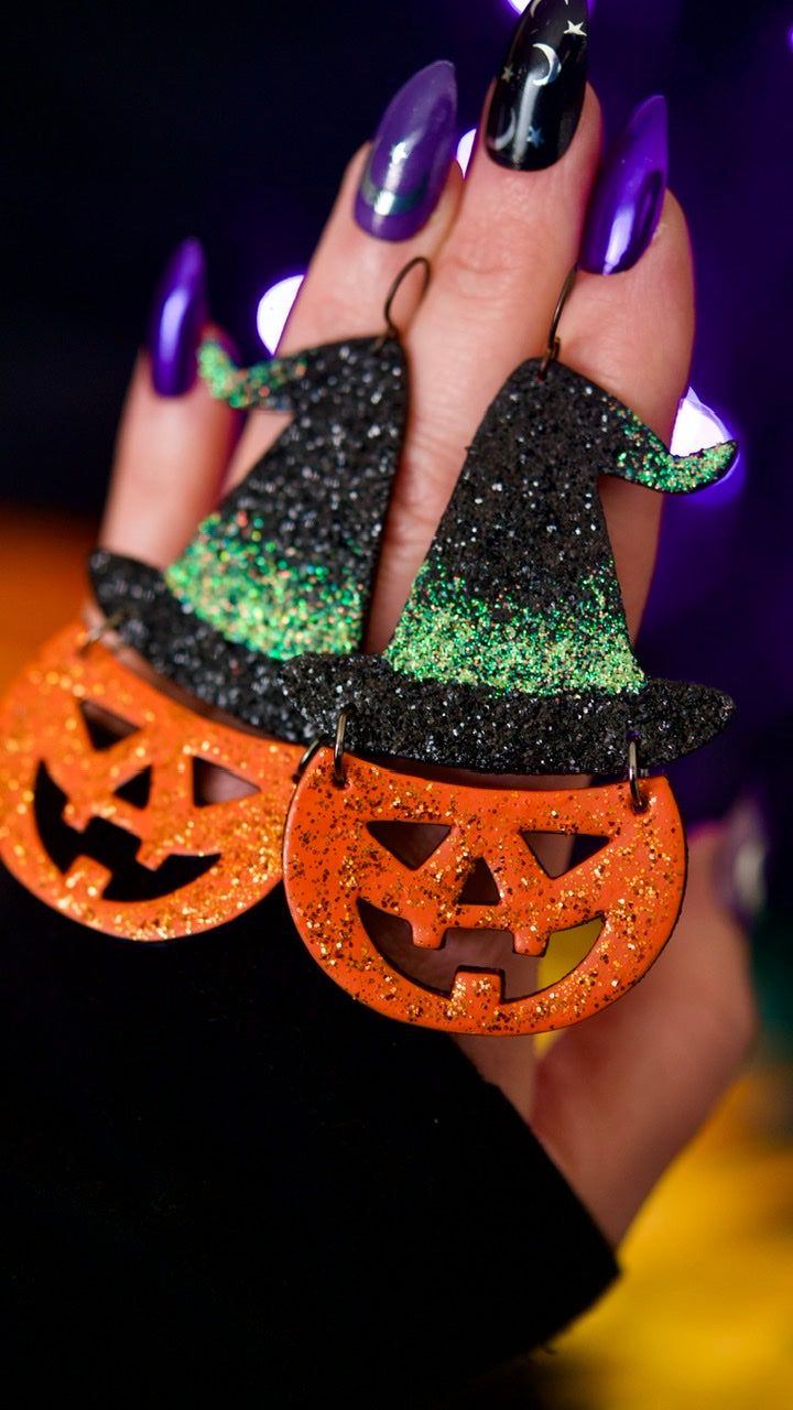 PREORDER Pumpkinhead Witchy Ghoulish Green Earrings