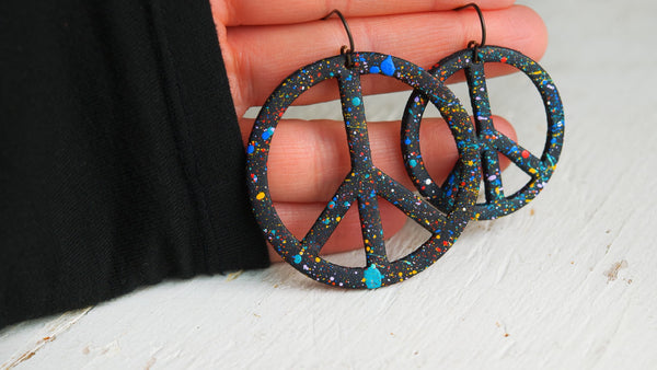 Classic & Smaller Black Peace Splatter Earrings