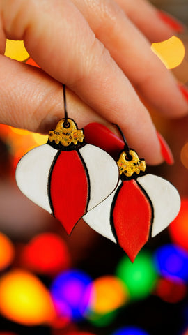 Candy Cane Red & White Striped Teardrop Ornament Earrings