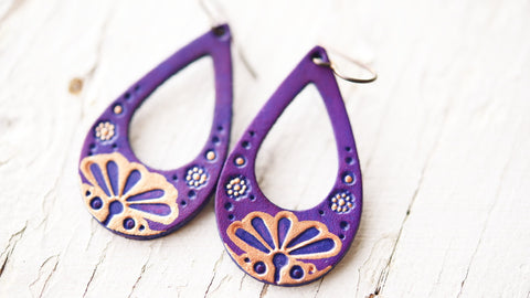 Art Deco Purple and Rose Gold Earrings