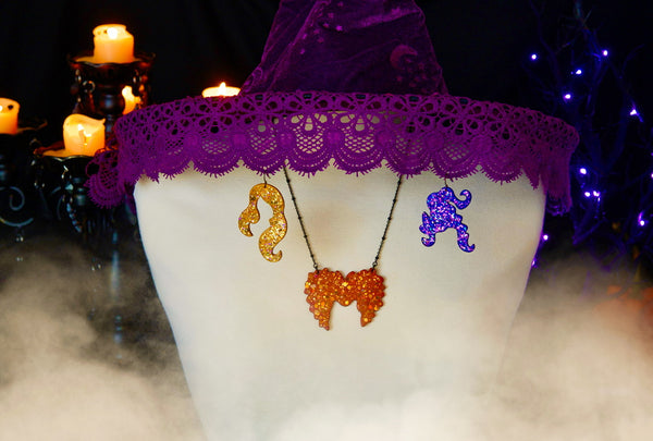 Sanderson Sisters Earrings and Necklace Set - Glittery Version