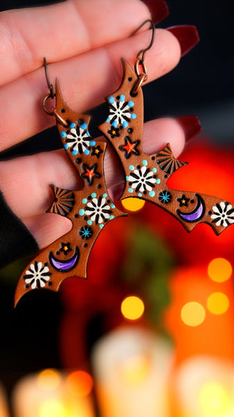 Preorder - Nightsky Brown Bat Earrings in Two Sizes