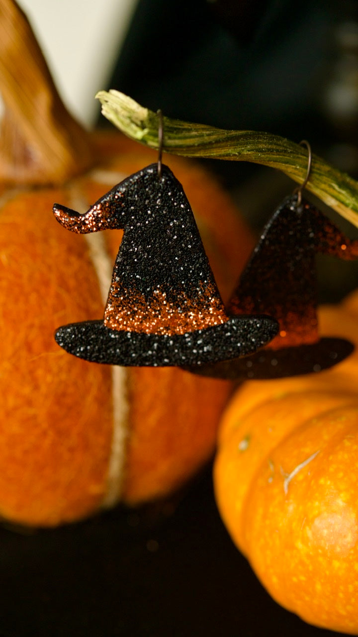 PREORDER Orange Glow Witch's Hat Earrings