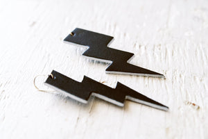 Rock ‘n Bolt Leather Earrings - Black and Silver