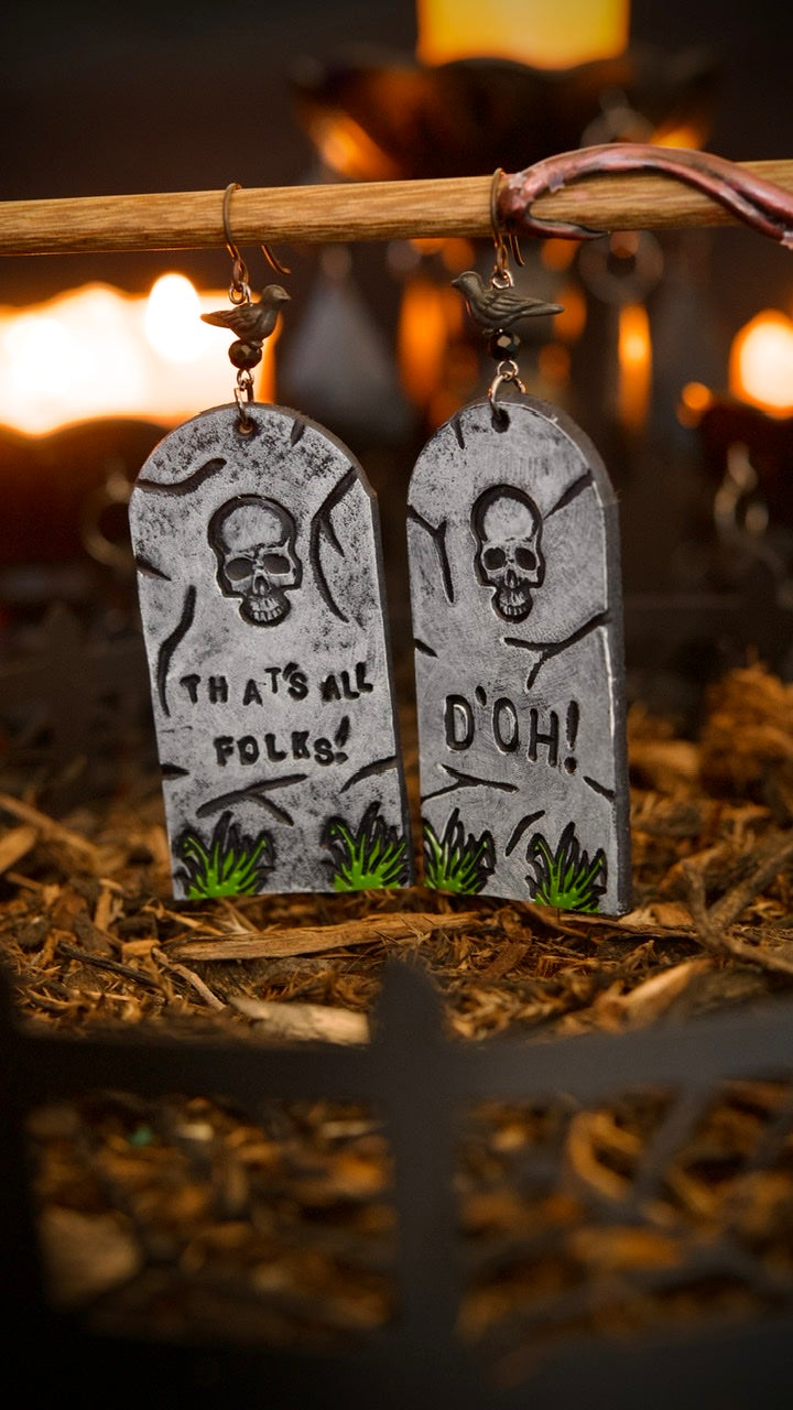 PREORDER D'Oh/That's All Folks Tombstone Earrings