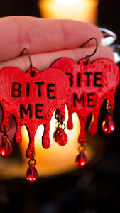 PREORDER Vampire's Kiss Bleeding Red Heart -Bite Me - Earrings