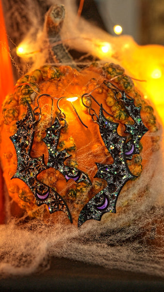 Preorder - Sparkly Black Bats Earrings - Mama and Baby Sizes