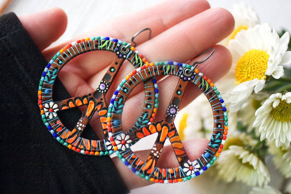 Rainbow Beaded Peace Signs - Pick your Size