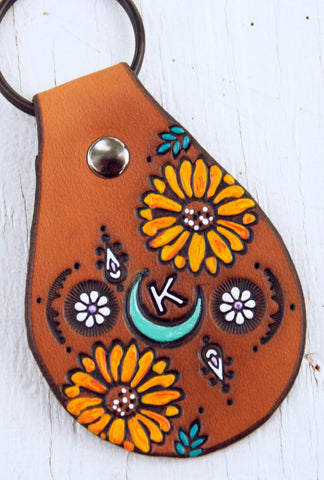 Moon & Sunflowers Custom Keychain