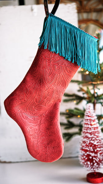 The Carly Christmas Stocking - Turquoise Fringe