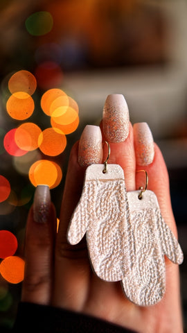 Glittery Cable Knit Sweater Mitten Earrings