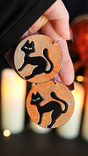 Preorder - Scaredy Cat on a Full Moon Earrings