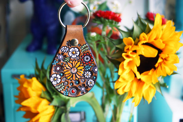 Sunflower and Wildflowers Keychain