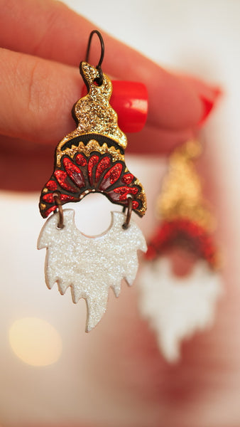 Sparkly Gold Poinsettia Hat Gnome Earrings