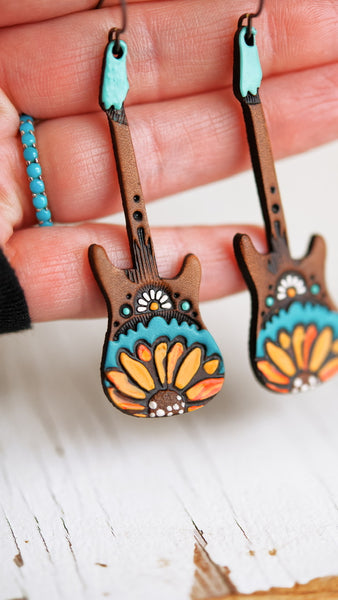 Jolene Sunflower Electric Guitar Earrings