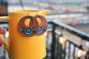 Turquoise Crescent Moon and Daisy Leather Earrings