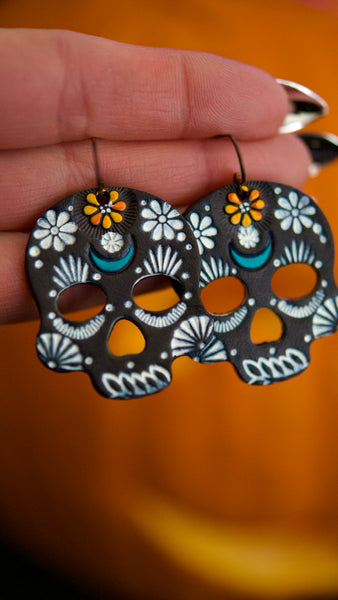 PREORDER Spiderweb and Sunflower MINI Sugar Skull Earrings