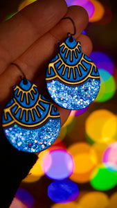 Blue & Gold Art Deco Ball Ornament Earrings