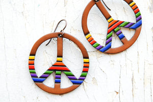 ‘80s Rainbow Mood Striped Peace Sign Earrings - Pick Your Size