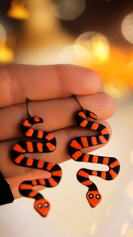 Halloweentown Black and Orange Snake Earrings