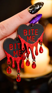 PREORDER Vampire's Kiss Bleeding Black Heart - Bite Me - Earrings
