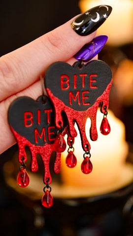 PREORDER Vampire's Kiss Bleeding Black Heart - Bite Me - Earrings