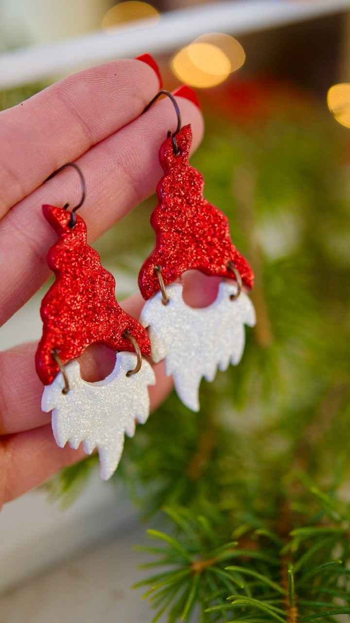 Sparkly Red Hat Gnome Earrings