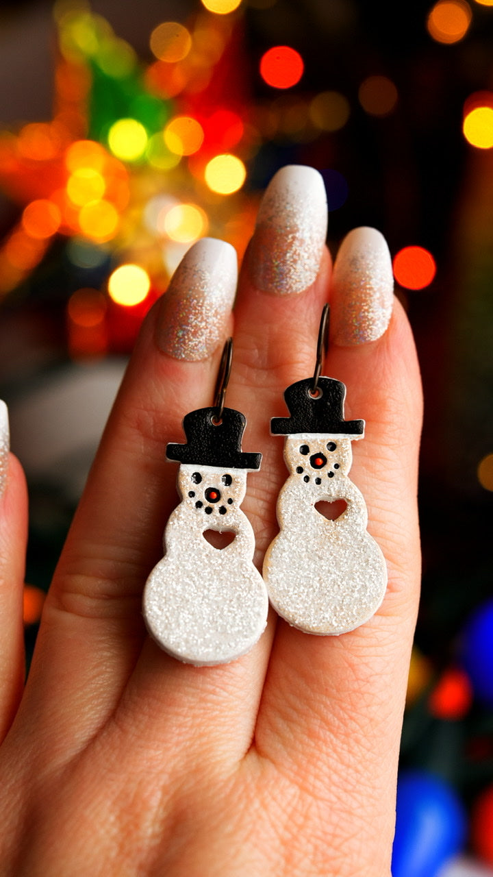 Sparkly Snowman Earrings
